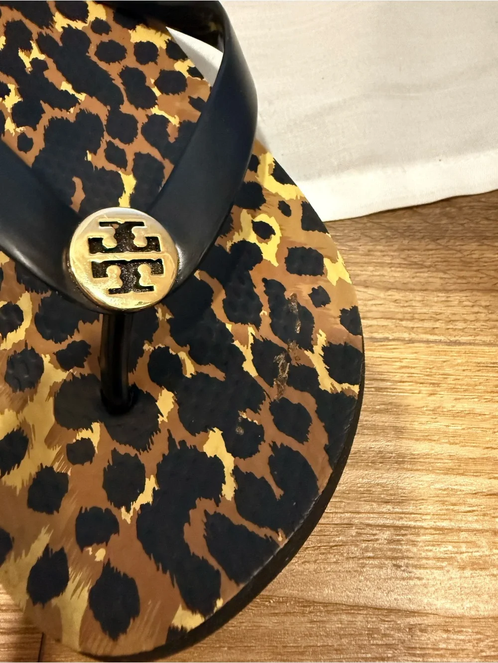 Tory Burch Leopard Print Flip Flop Sandals with Black Straps